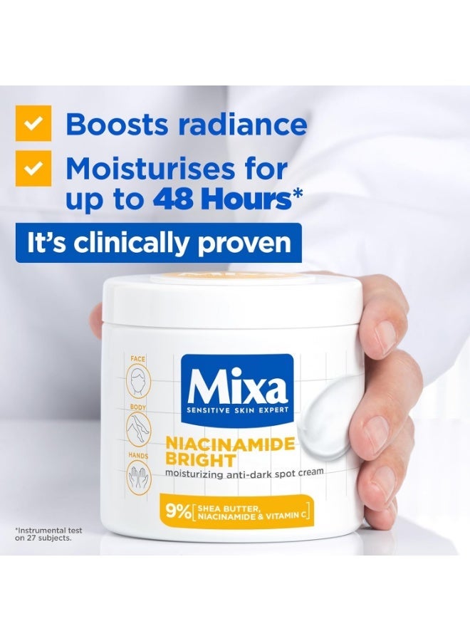Mixa Cream, Niacinamide Bright Moisturizing Anti-Dark Spot Cream, Body Care Dark Spot Corrector for Uneven Tone, with 9% Niacinamide, Shea Butter & Vitamin C, 400ml - Image 2