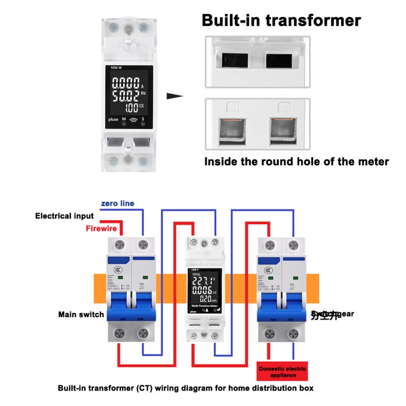 WiFi Version Din Rail Mounted Circuit Breaker Meter 85-265V 63A Voltmeter Digital Current and Voltage Meter Multifunctional Voltage Current Power Electricity Frequency Factor Detector LCD Display - Image 4