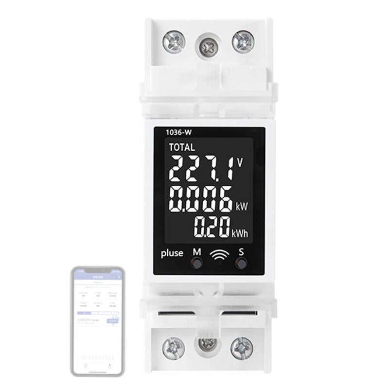 WiFi Version Din Rail Mounted Circuit Breaker Meter 85-265V 63A Voltmeter Digital Current and Voltage Meter Multifunctional Voltage Current Power Electricity Frequency Factor Detector LCD Display - Image 1