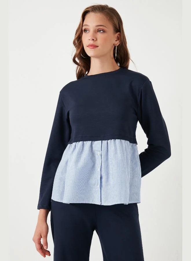 ليلا ليلا قميص بياقة دائرية مقاس كبير قماش أويشو سويت شيرت نسائي