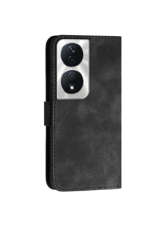 Green Tiger Case For Honor X7b 5G Grid Butterfly Embossed Pattern Leather Phone Case with Lanyard - Image 3