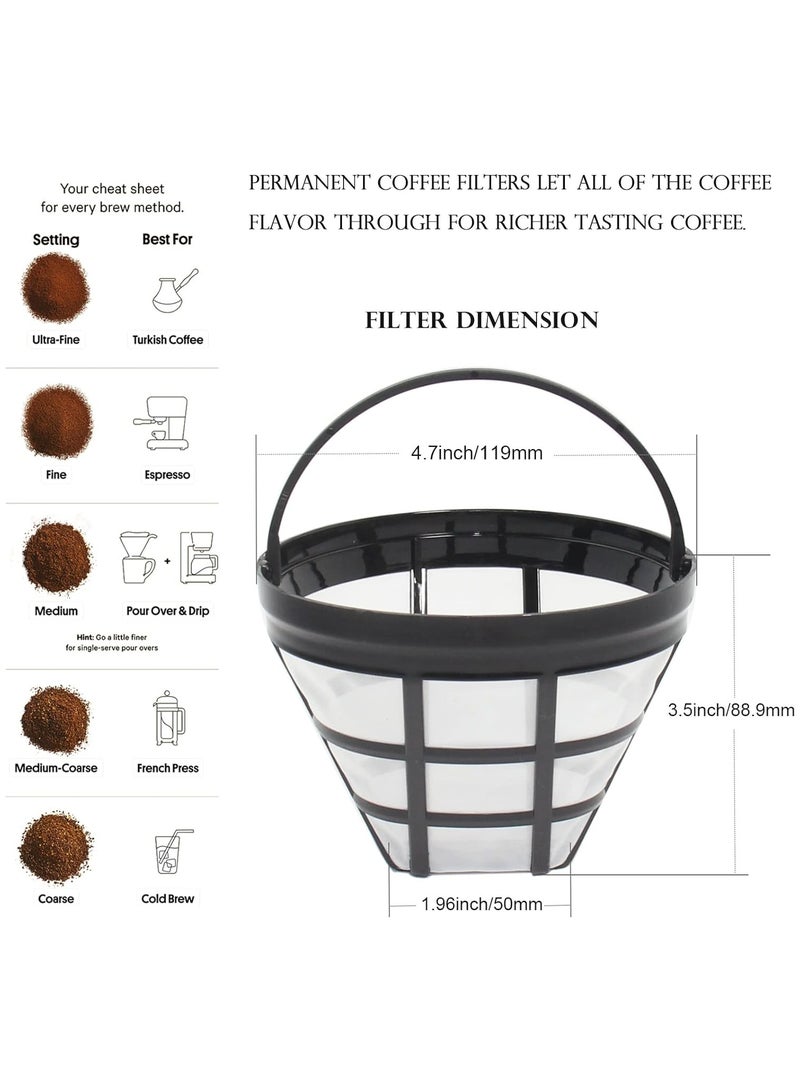 Reusable Coffee Filters, 4 Pack Coffee Machine Basket Cone Filters, Nylon Filters for Cuisinart/Ninja Coffee Machine Filters and Brewers, BPA Free, for Most 8-12 Cup Coffee Machine
