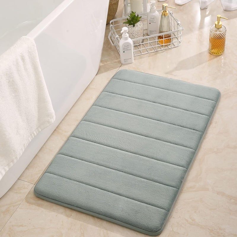 CHICHIC Memory Foam Bath Mat Rug for Bathroom, 16 x 24” Non Slip Bathroom Rugs Water Absorption Machine Wash Easier to Dry Bath Mat Thick Soft Shower Rug for Bathroom Floor, Tub and Shower, Gray Green - Image 1