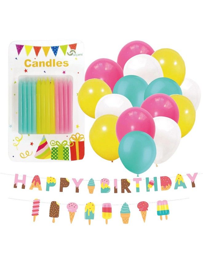 Oojami لوازم حفلة آيس كريم كاملة لخدمة 24 تشمل الأطباق والمناديل وأغطية الطاولات والبالونات والدوامات وزينة عيد الميلاد وقلادة كعكة والشمع والماصات مثالية لحفلة ذات موضوع آيس كريم وبوبسICLE - Image 5