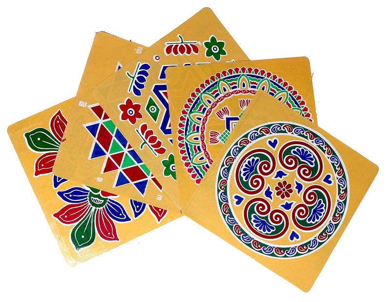 Rangoli Sticker kolam Sticker for Wall Tile Floor Wood Steel Sticker 15x15 inch 2PIC Multicolor Modal CB2  - Image 1