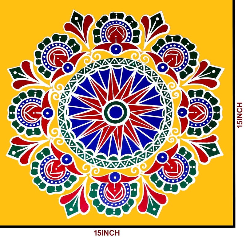 Rangoli Sticker kolam Sticker for Wall Tile Floor Wood Steel Sticker 15x15 inch 2PIC Multicolor Modal CB2  - Image 3