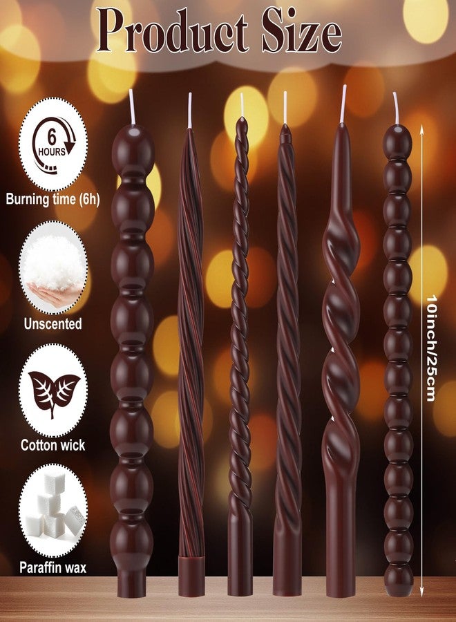 Conelist 10 Inch Brown Twisted Taper Candles Set of 6, Tall Unscented Smokeless Twisted Candlesticks for Wedding Holiday Birthday Home Party Decorations - Image 2