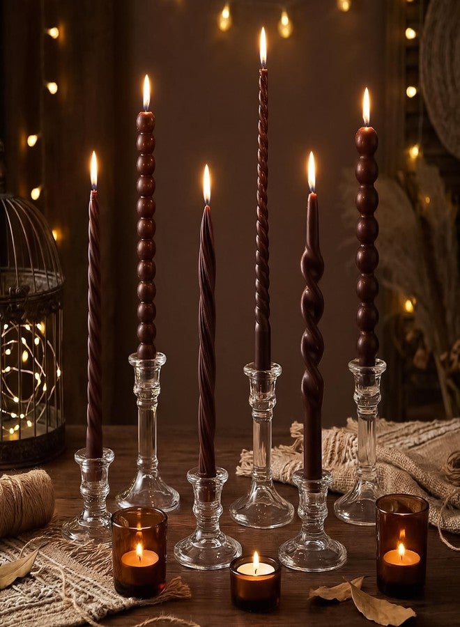 Conelist 10 Inch Brown Twisted Taper Candles Set of 6, Tall Unscented Smokeless Twisted Candlesticks for Wedding Holiday Birthday Home Party Decorations - Image 1