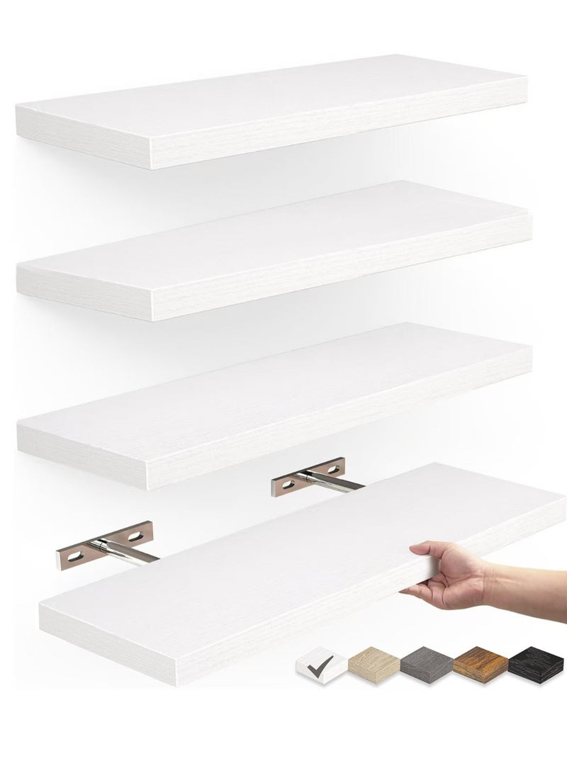 XiuWoo 4-Pack Wood Wall Mounted Floating Shelves, Rustic Display Shelves, Home Storage Rack, Hanging Shelf, Bathroom Organizer Shelf for Home, Office - Image 1