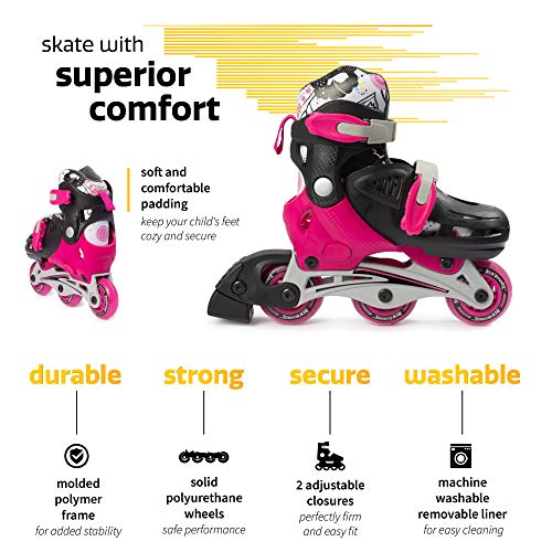 New Bounce Roller Skates for Little Kids - Shoe Size EU 28-31, US Kids Junior Size 8-11, 2-in-1 Roller Skates for Girls, Converts from Tri-Wheel to Inline Skates - Rollerskates for Beginners | Pink - Image 4