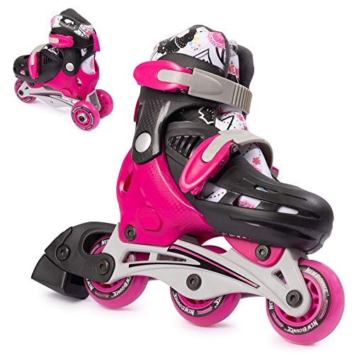 New Bounce Roller Skates for Little Kids - Shoe Size EU 28-31, US Kids Junior Size 8-11, 2-in-1 Roller Skates for Girls, Converts from Tri-Wheel to Inline Skates - Rollerskates for Beginners | Pink - Image 1