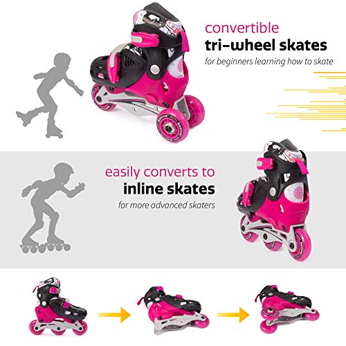New Bounce Roller Skates for Little Kids - Shoe Size EU 28-31, US Kids Junior Size 8-11, 2-in-1 Roller Skates for Girls, Converts from Tri-Wheel to Inline Skates - Rollerskates for Beginners | Pink - Image 2