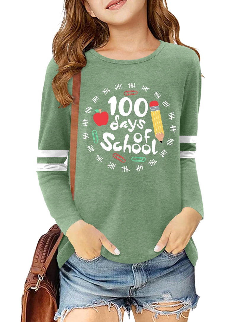 MEESHEEP 100 Days of School Shirt Kidsï¼šHappy 100 Day Shirts Boys Girls School-Day Tshirts Cute Graphic Tee Tops 4-12y(Green,120) - Image 5