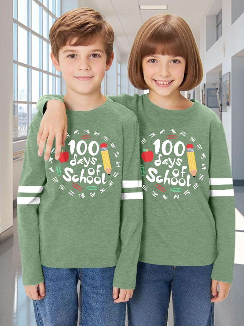 MEESHEEP 100 Days of School Shirt Kidsï¼šHappy 100 Day Shirts Boys Girls School-Day Tshirts Cute Graphic Tee Tops 4-12y(Green,120) - Image 2