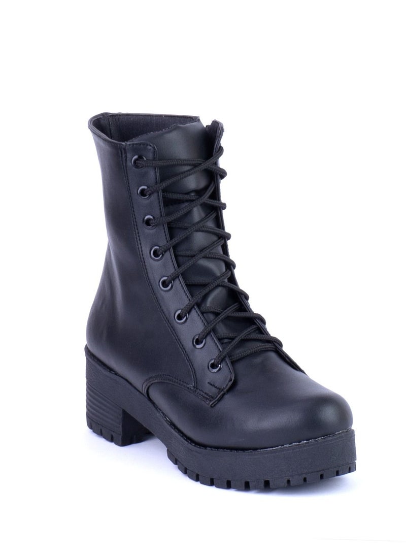 Leather Lace Up Boot -Black