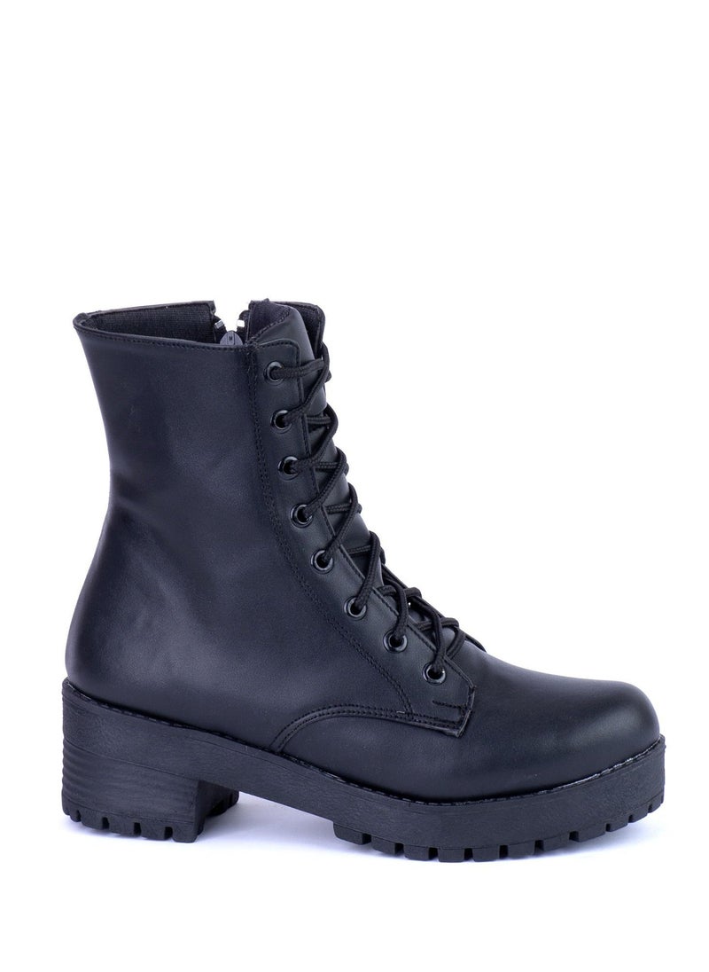 Leather Lace Up Boot -Black