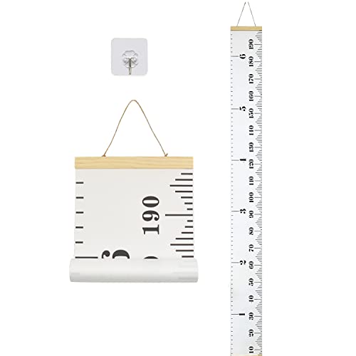LoveNite Baby Growth Chart, Height Wall Chart for Kids, Wooden Frame Canvas Measurement Hanging Ruler for Child’s Room Decoration 79 x 7.9in(White) - Image 1