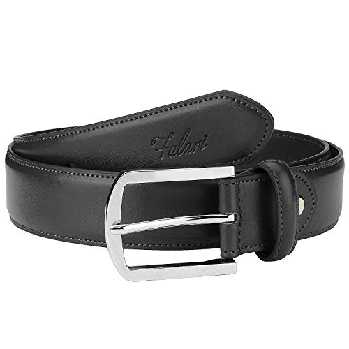 Falari Men Genuine Leather Casual Dress Belt With Single Prong Buckle 9028-BLK-40 - Image 2