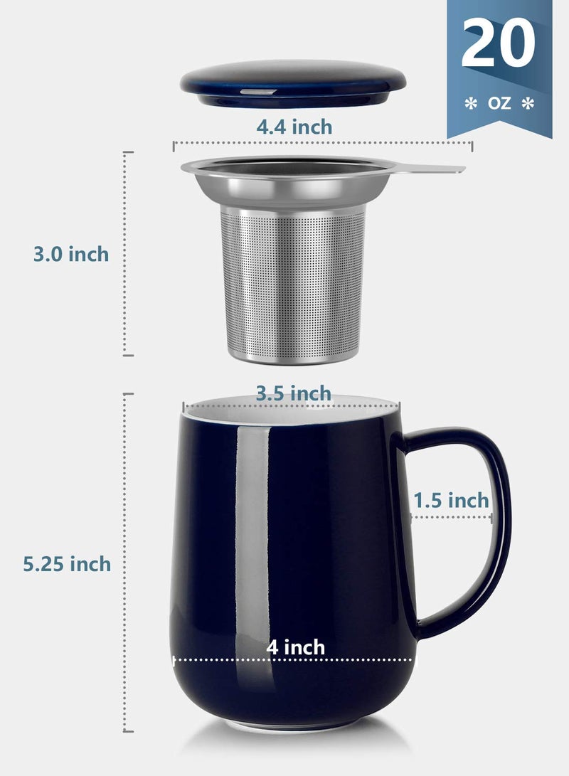 Sweese 20oz Porcelain Teacup with Infuser and Lid, Large Tea Mug for Loose Tea - Microwave and Dishwasher Safe, Insulated, Modern Design for Tea Lovers - Image 2
