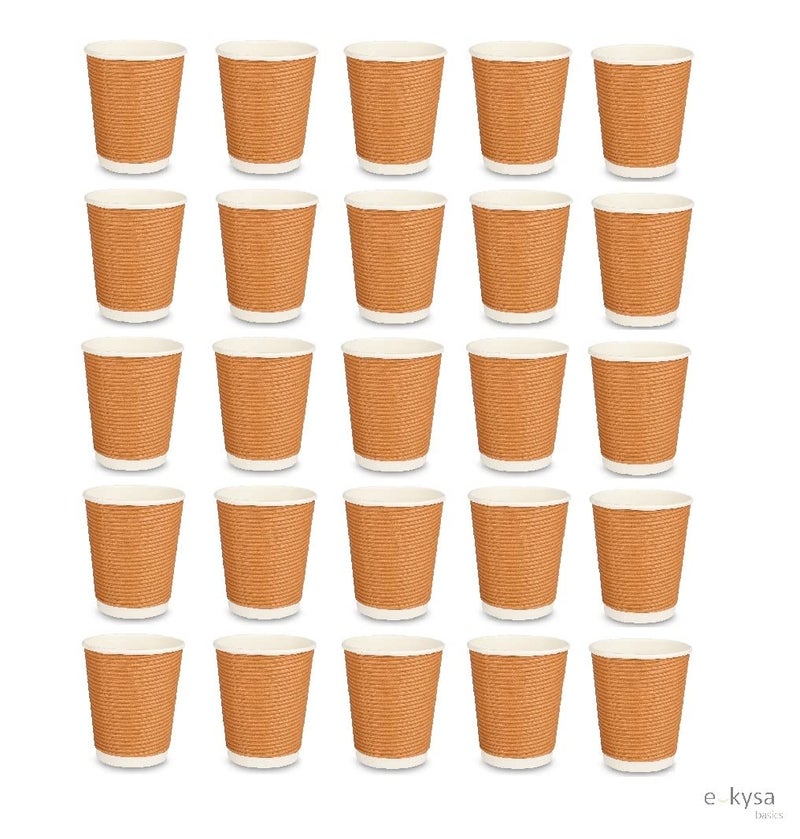 e kysa basics Ripple Paper Disposable TeaCoffee Cups Set of 25 pcs 240 ml Brown - Image 3