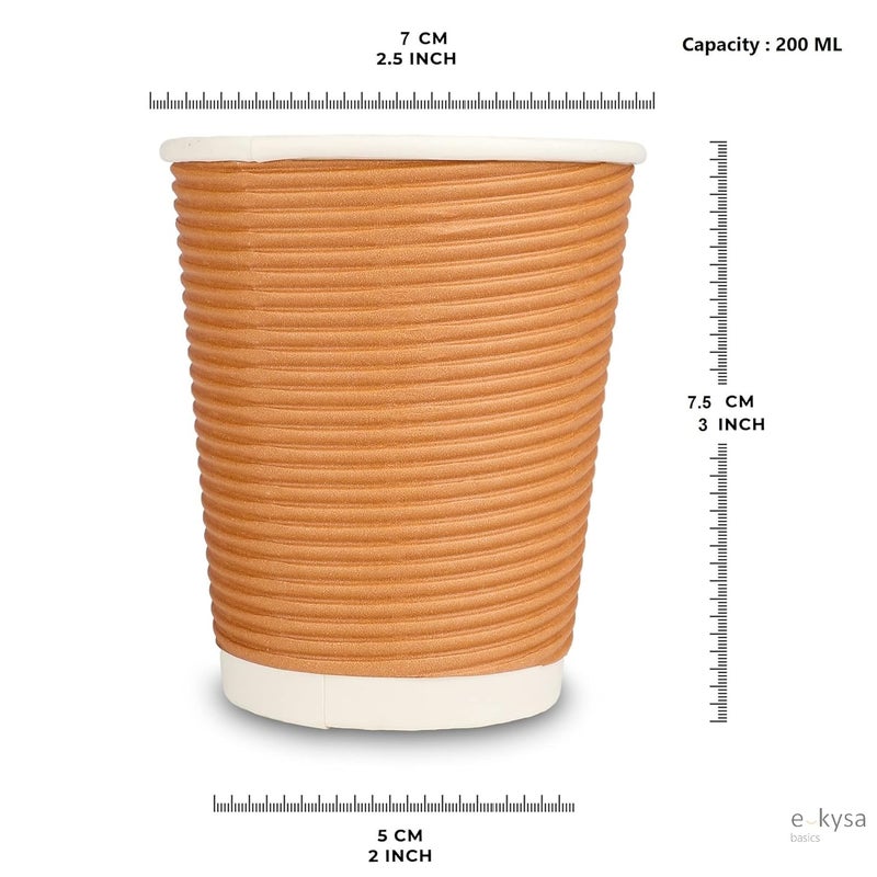 e kysa basics Ripple Paper Disposable TeaCoffee Cups Set of 25 pcs 240 ml Brown - Image 2