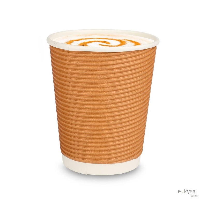 e kysa basics Ripple Paper Disposable TeaCoffee Cups Set of 25 pcs 240 ml Brown - Image 4