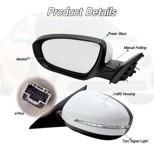 VMDCcdz Left Driver Side Mirror Compatible with 2014-2015 Kia Optima Rear View Mirror With In-housing Signal Light, Manual Folding Power Glass Heated White - Image 3