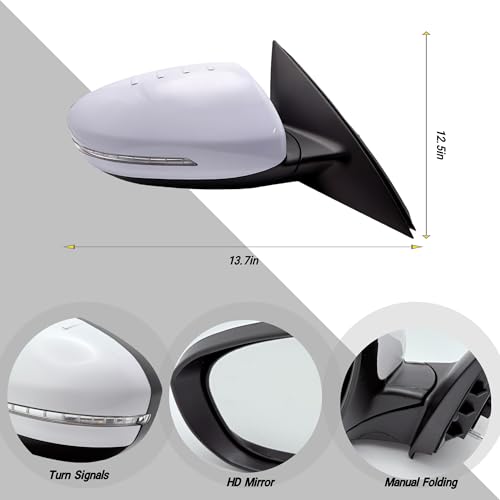 VMDCcdz Left Driver Side Mirror Compatible with 2014-2015 Kia Optima Rear View Mirror With In-housing Signal Light, Manual Folding Power Glass Heated White - Image 5
