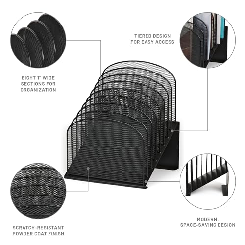 Safco Onyx Desk Organizer, 8 Tiered Vertical Compartments, Office and Classroom Mailbox , Paper and Mail Sorter, Steel Mesh, Black - Image 2