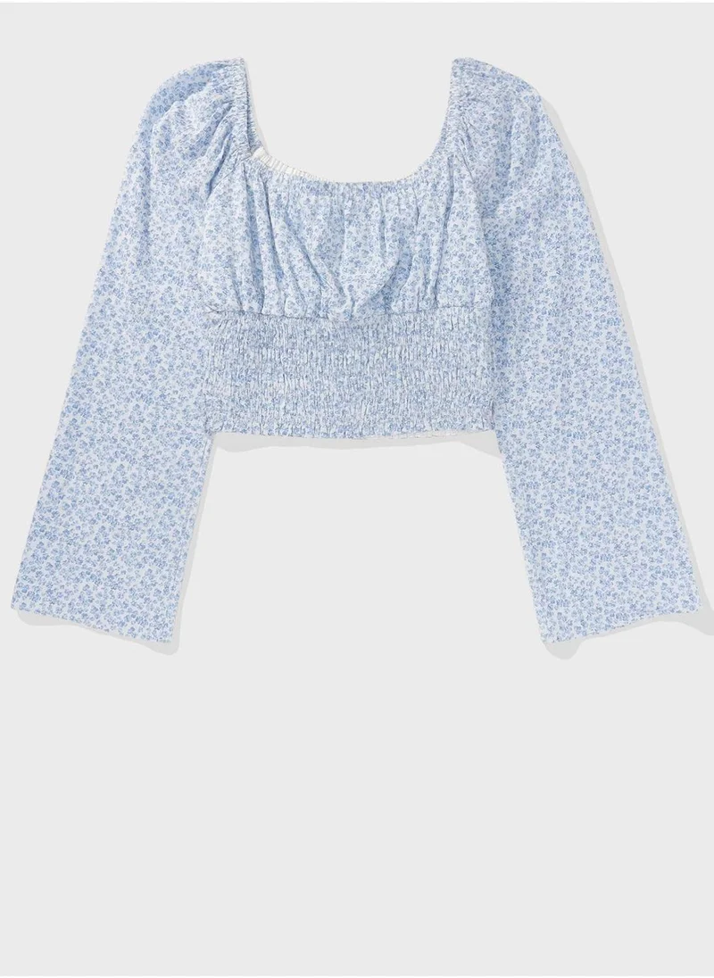 American Eagle AE RUCHED LONG-SLEEVE BLOUSE