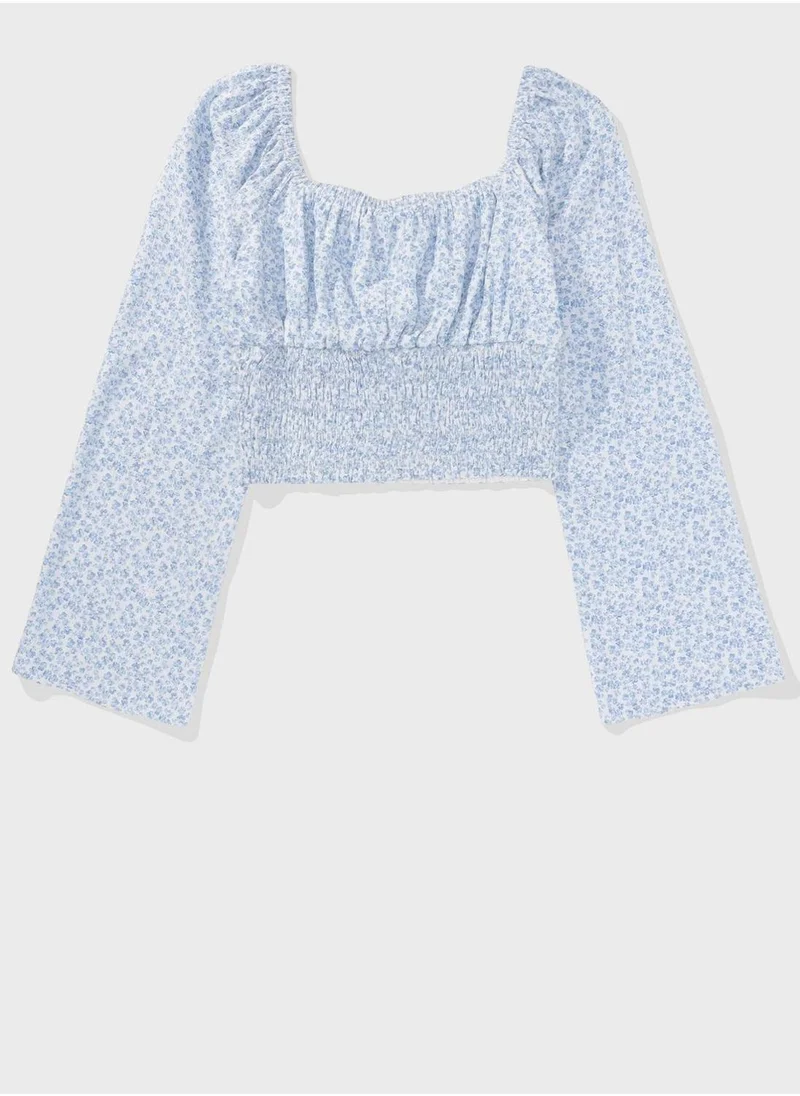 American Eagle AE RUCHED LONG-SLEEVE BLOUSE