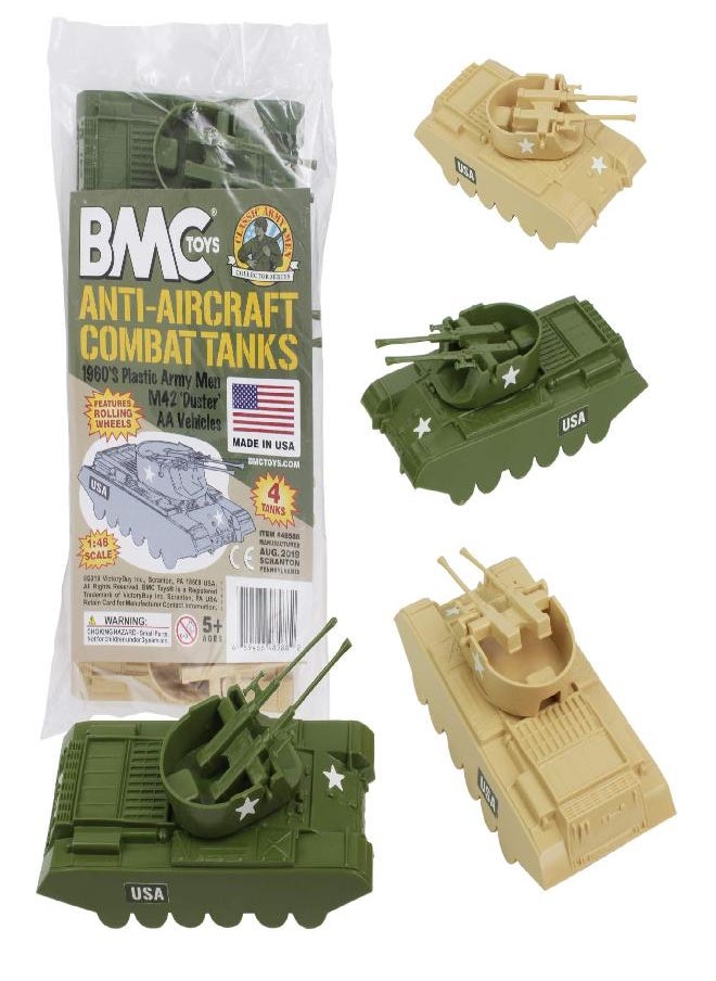 BMC Toys BMC Classic Payton Anti-Aircraft Tanks - 4pc Tan Green Plastic Army Men Vehicles  - Image 4