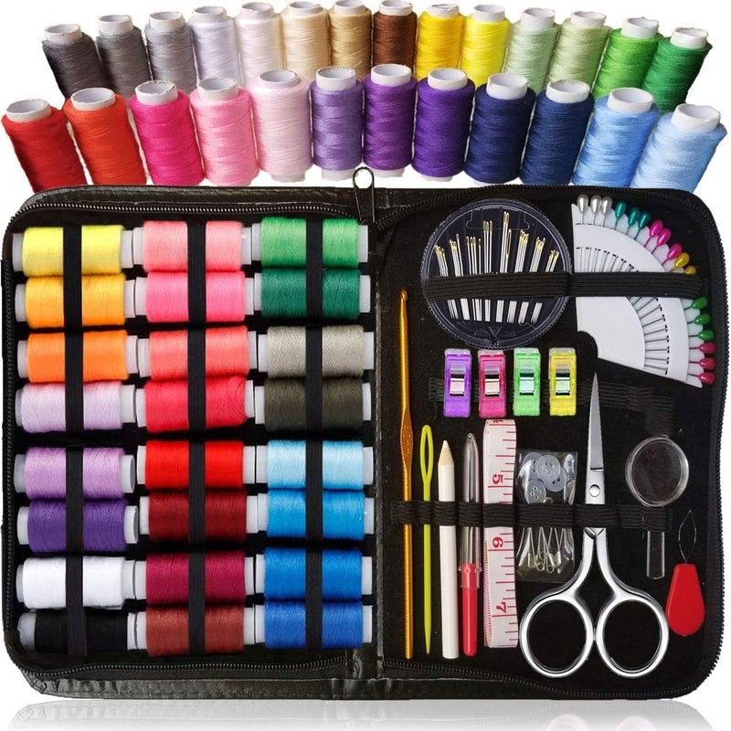 ElevatePro ElevatePro 98 Pcs Portable Sewing Kit Box Accessories with Thread Spools Scissors Thread NeedlesTape Measure for DIY 