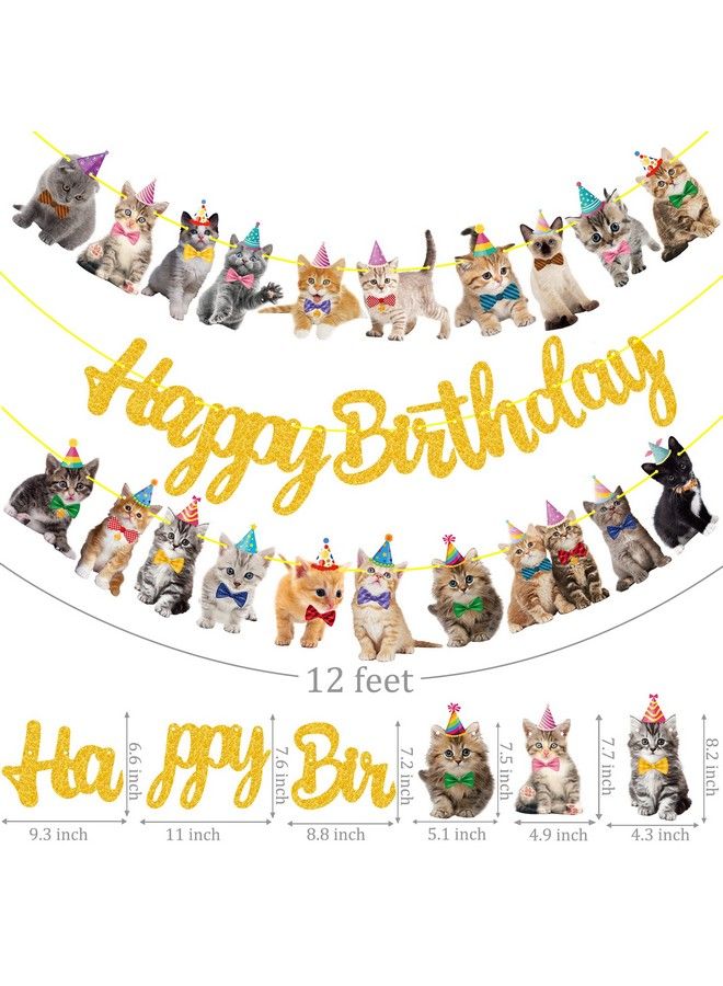 umoni Cat Birthday Banner Decorations Kitten Birthday Party Decorations Supplies Gold Glitter Cat Happy Birthday Banner Decorations For Pet Kitten Theme Birthday Party Bunting Decorations Supplies - Image 4