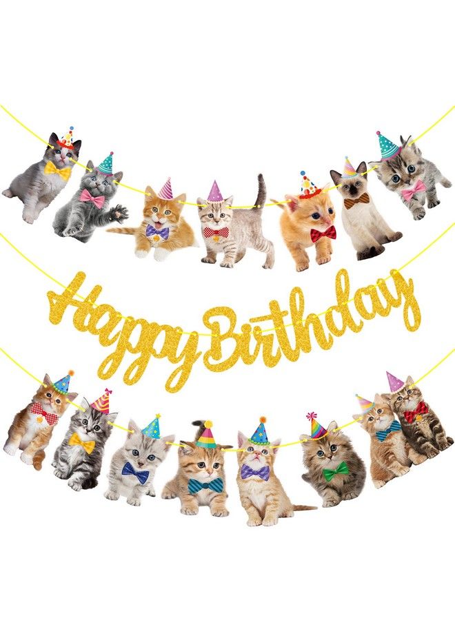 umoni Cat Birthday Banner Decorations Kitten Birthday Party Decorations Supplies Gold Glitter Cat Happy Birthday Banner Decorations For Pet Kitten Theme Birthday Party Bunting Decorations Supplies - Image 1