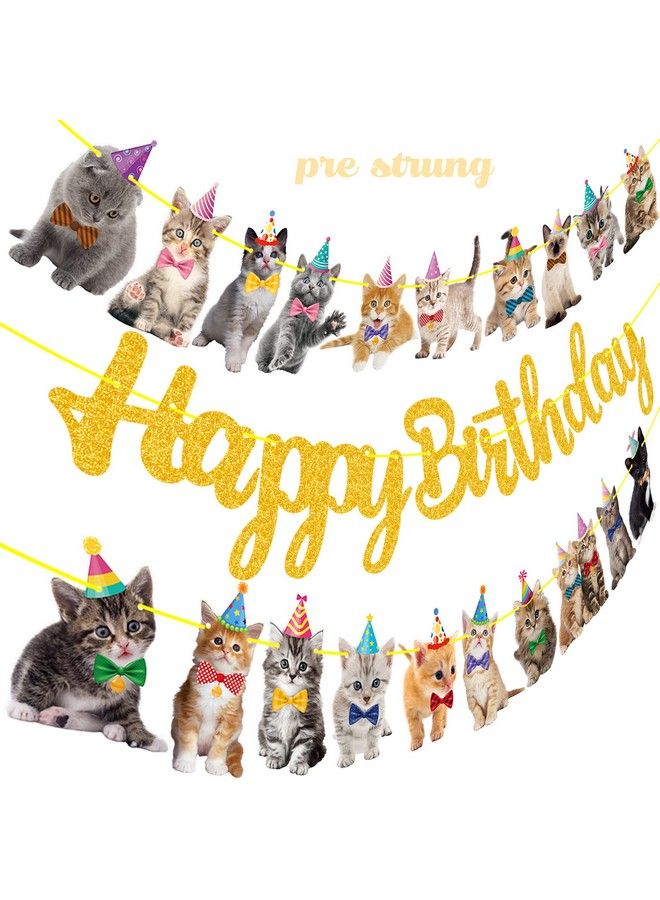umoni Cat Birthday Banner Decorations Kitten Birthday Party Decorations Supplies Gold Glitter Cat Happy Birthday Banner Decorations For Pet Kitten Theme Birthday Party Bunting Decorations Supplies - Image 3