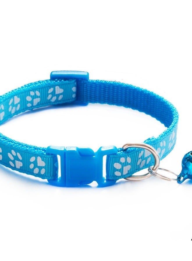 Generic Adjustable Nylon Dog/Cat Collar with Bell, Multi-Colors Paw Print, for Small and Medium Pets, Adjustable Cat Collar Cute Pet Collar With Removable Bell For Cats Small Dogs Rose Red(Blue)  - Image 2