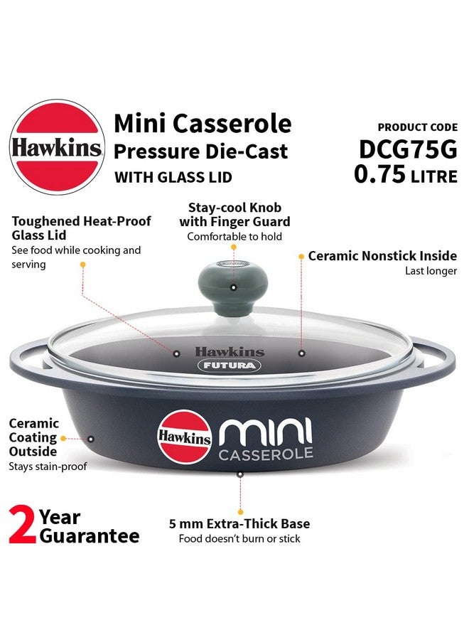 هوكينز طاجن هوكينز صغير سعة 0.75 لتر مع غطاء زجاجي، مقلاة بيضاوية الشكل مصبوبة للطهي والتسخين والتقديم والتخزين، لون رمادي (DCG75G) - Image 2