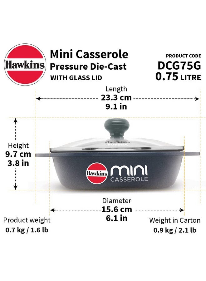 هوكينز طاجن هوكينز صغير سعة 0.75 لتر مع غطاء زجاجي، مقلاة بيضاوية الشكل مصبوبة للطهي والتسخين والتقديم والتخزين، لون رمادي (DCG75G) - Image 3