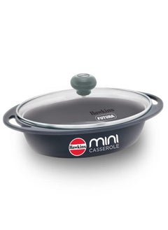 Hawkins Hawkins 0.75 Litre Mini Casserole with Glass Lid, Oval Shaped Die-Cast pan for Cooking, Reheating, Serving and Storing, Grey (DCG75G)  - Image 1