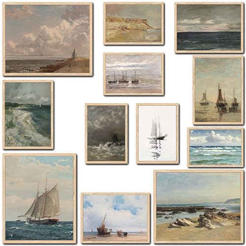 LANCHI95 15 Pcs Maximalist Gallery Wall, Colorful Eclectic Decor, Colorful Art, Girls Room, Vintage Wall Art Prints, Moody Maximalist Bedroom Decorations (UNFRAMED) (Seascape, Unframed) - Image 1