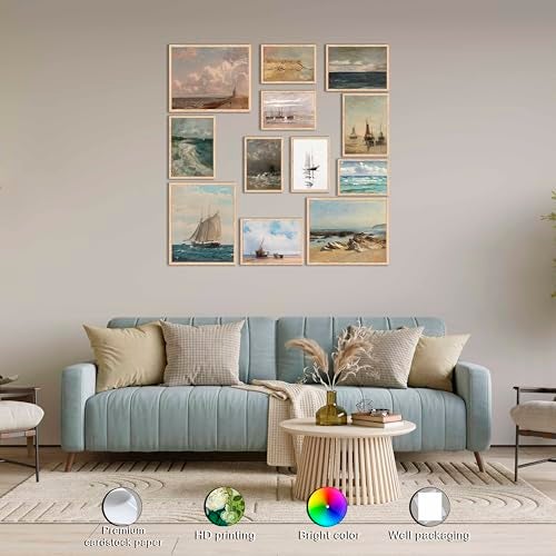 LANCHI95 15 Pcs Maximalist Gallery Wall, Colorful Eclectic Decor, Colorful Art, Girls Room, Vintage Wall Art Prints, Moody Maximalist Bedroom Decorations (UNFRAMED) (Seascape, Unframed) - Image 4