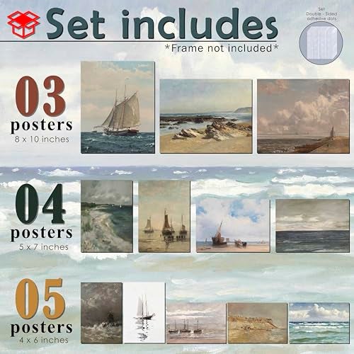 LANCHI95 15 Pcs Maximalist Gallery Wall, Colorful Eclectic Decor, Colorful Art, Girls Room, Vintage Wall Art Prints, Moody Maximalist Bedroom Decorations (UNFRAMED) (Seascape, Unframed) - Image 2