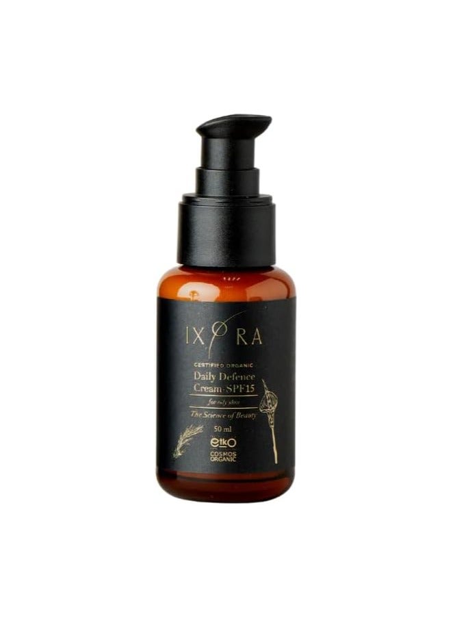 IXORA Daily Defence Face Cream SPF15 - for Oily Skin -Certified Organic - Day Moisturizing Cream for Natural Protection against sun's UV rays with SPF 15 - GMO Free - Vegan friendly - Image 1