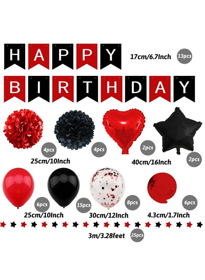 ZERODECO Birthday Decorations, Black And Red Birthday Party Decorations Happy Birthday Banner Pompoms Balloon For Boys Girls Men Women Birthday Party Decorations Supplies  - Image 2