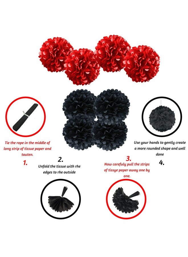 ZERODECO Birthday Decorations, Black And Red Birthday Party Decorations Happy Birthday Banner Pompoms Balloon For Boys Girls Men Women Birthday Party Decorations Supplies  - Image 3