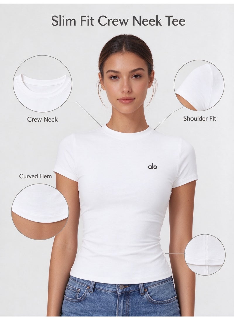 ألو يوغا تيشيرت Alo Yoga Alosoft Finesse بأكمام قصيرة، تيشيرت ناعم كالحرير بقصة ضيقة، تيشيرت رياضي قصير بياقة دائرية، تيشيرت مطاطي مريح مناسب للتمارين الرياضية والارتداء اليومي - Image 4