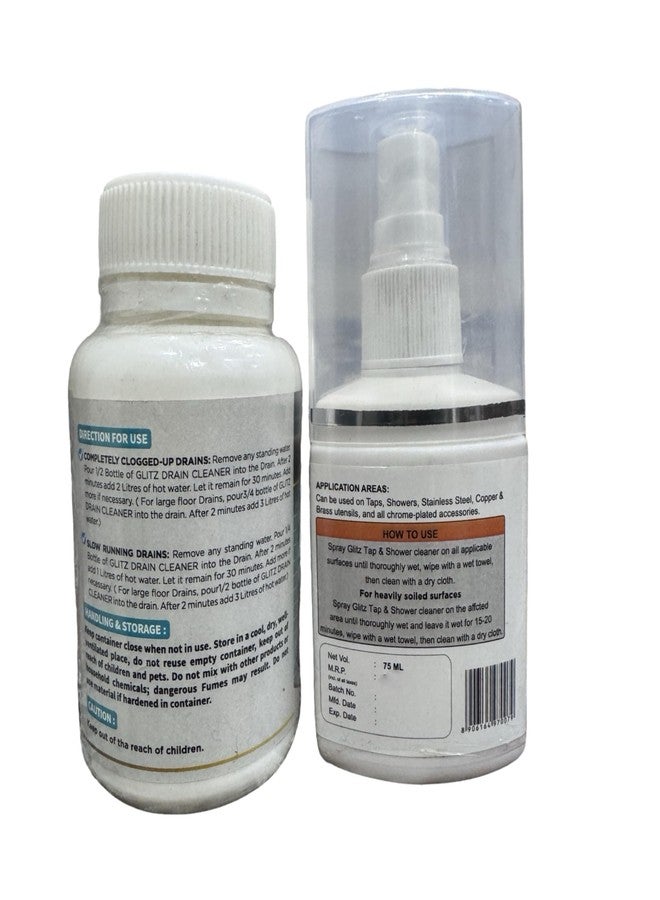 Glitz Organic Tap & Shower Cleaner Combo 75ML | Free Drain Cleaner |Essential Oils Aroma| Hard Water Stain Removal | All Purpose Use - Image 3