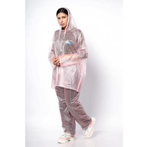VG TARP Rain Coat for Men & Women Waterproof With Adjustable Hood Along Waterproof Rainwear Suit With Pvc Jacket, Pants and Waterproof Drawstring | FREE SIZE | Pink - Image 2
