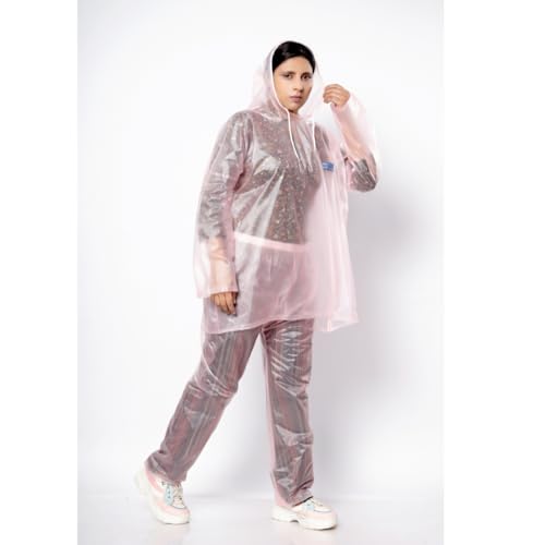 VG TARP Rain Coat for Men & Women Waterproof With Adjustable Hood Along Waterproof Rainwear Suit With Pvc Jacket, Pants and Waterproof Drawstring | FREE SIZE | Pink - Image 5